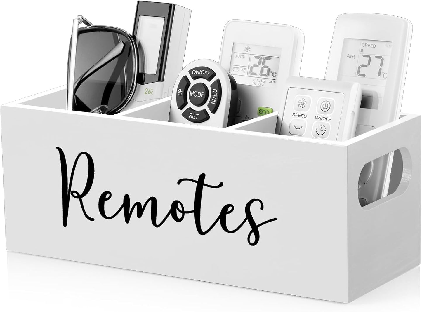 DRASTAR Remote Control Holder, Wood TV Remote Holder, Remote Storage Caddy, Remote Control Organizer (Black, 2 Slots)