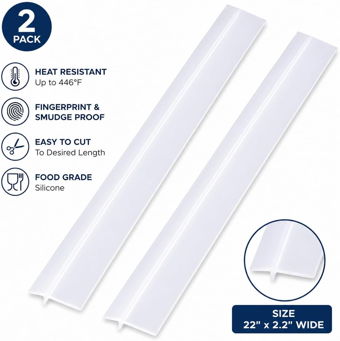 2-Pack Stove Gap Covers for Kitchen Counters 22" Silicone Gap Filler Heat Resistant Food Grade Easy Clean (Black)