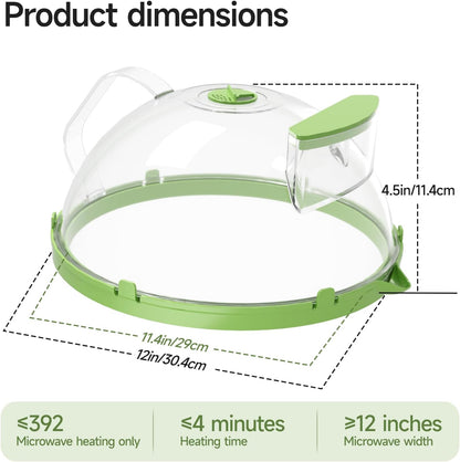 10" Microwave Splatter Cover with Water Steamer, Microwave Cover for Food, Dome Splatter Guard with Hanging Hole, Easy Clean & Space Saving Hanging Design, Grey