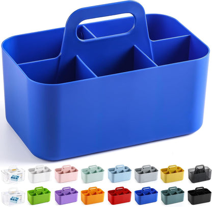 Multiuse Caddy Organizer with Handle, Portable Divided Plastic Tote Bin - Art Craft, Stationary Pen Marker Crayons, Makeup Hair Supplies Storage - Bathroom, Classroom, Dorm, Office, Desk Holder - Grey