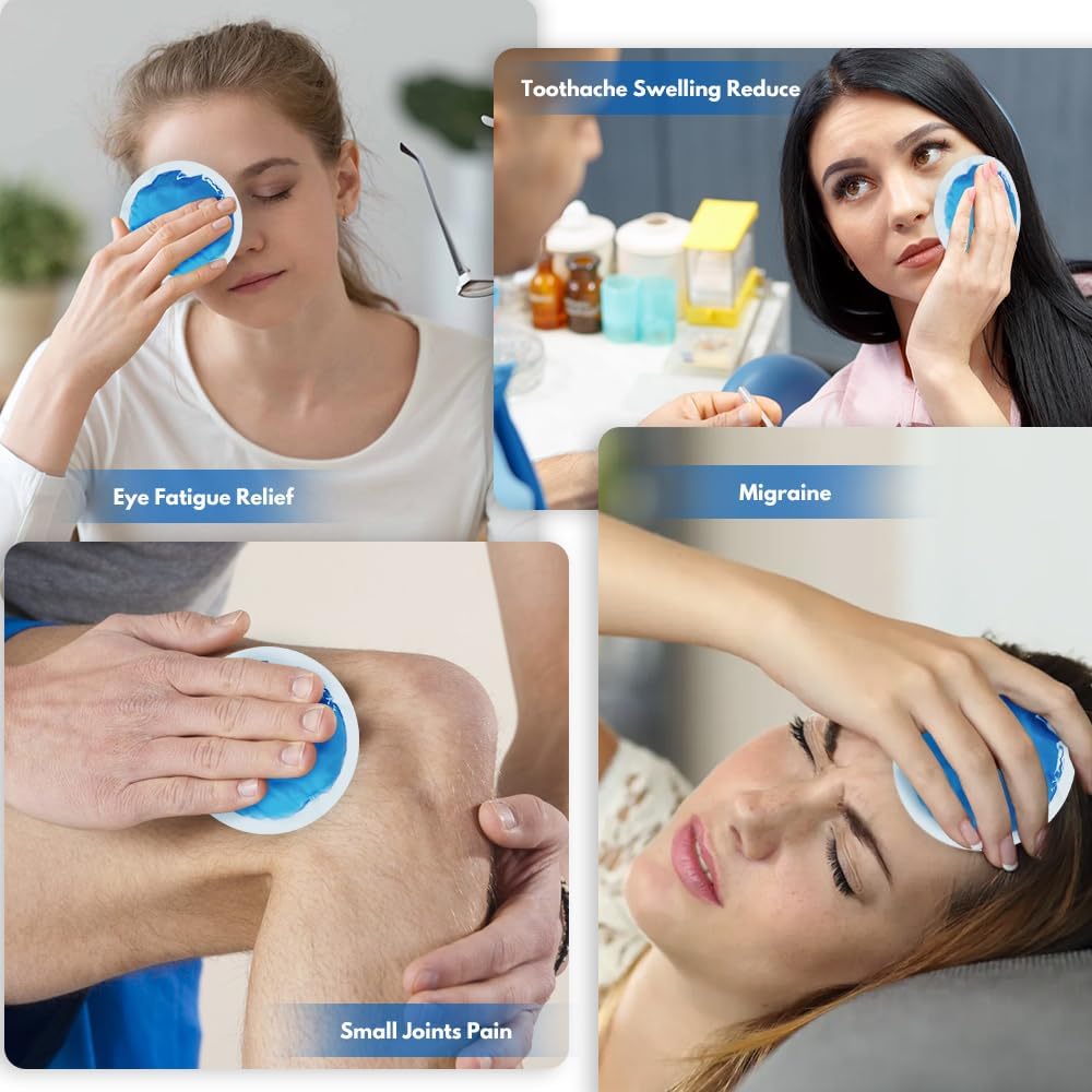 Small Round Ice Packs for Face (5 Pack) - Reusable Hot Cold Compress with Soft Fabric Sleeve, Stays Flexible When Frozen for Wisdom Teeth, Eye Surgery, Migraine, Facial Swelling & Dental Recovery
