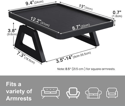 Couch Arm Tray,Bamboo Folding Sofa Tray,Sofa Armrest Trays Clip-On Couch Desk for Drinks,Snacks,Phone,Remote Control（Black）