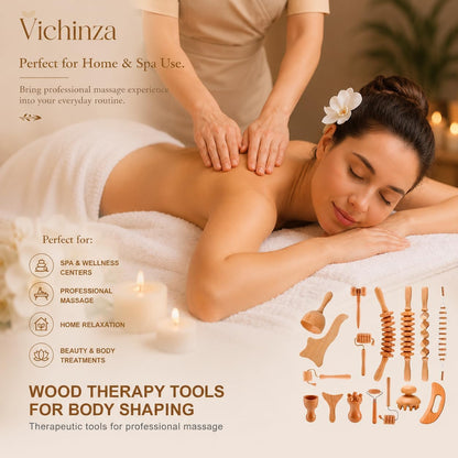 Wood Therapy Massage Tools Set, Maderoterapia Massage Kit with Wooden Gua Sha Tools, Body Sculpting & Lymphatic Drainage Massager, Muscle Relaxation Roller for Face, Back, Legs & Full Body