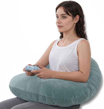QUEEN ROSE Reading Pillow, Gaming Pillow for Lap, Sitting in Bed or Sofa, Extra Arm Rest for Reading, Playing or Crocheting, Soft Velvet Grey