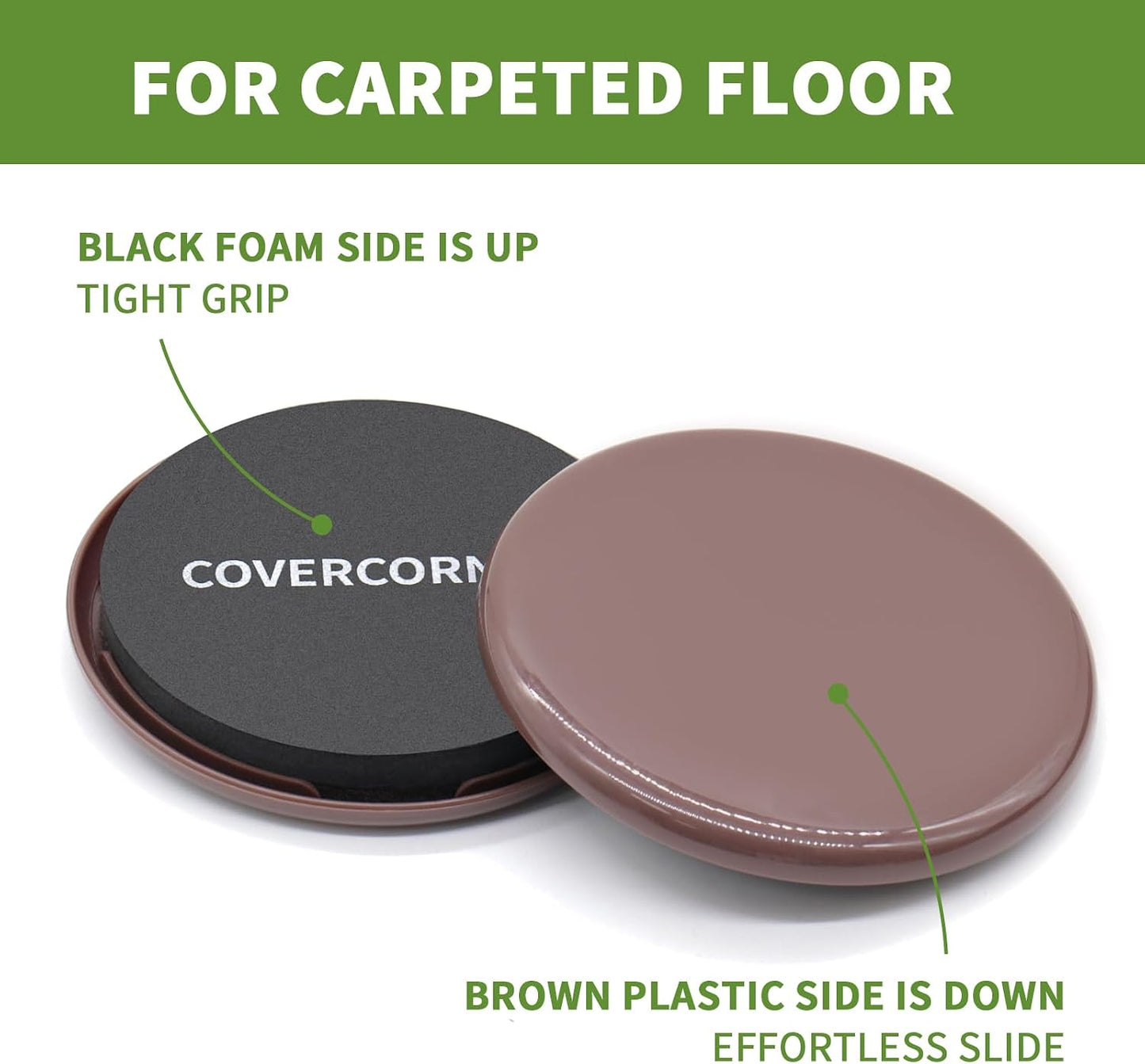 2 in 1 Furniture Sliders, 8 PCS in 3 1/2" or 4", Brown | Furniture Sliders for Hardwood Floors, Furniture Sliders for Carpet, Sliders for Moving Furniture, Furniture Movers Sliders