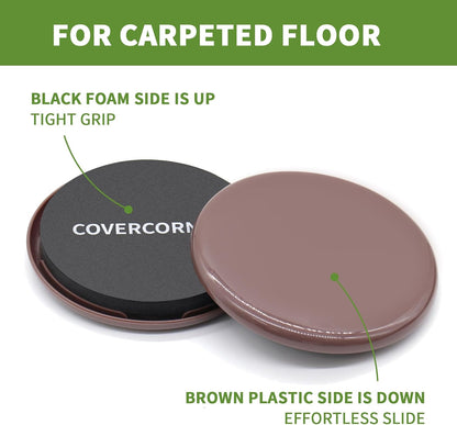 2 in 1 Furniture Sliders, 8 PCS in 3 1/2" or 4", Brown | Furniture Sliders for Hardwood Floors, Furniture Sliders for Carpet, Sliders for Moving Furniture, Furniture Movers Sliders