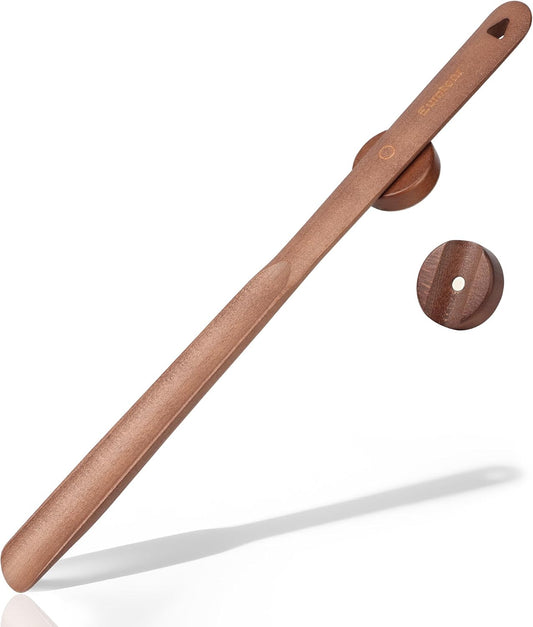 Extra Long Wooden Shoe Horn with Magnetic Holder, Walnut Color | 19.7" Shoe Horn Long Handle for Seniors Men Women, with Magnetic Base Wall Mounted Durable Shoe Spoon for Seniors Gifts
