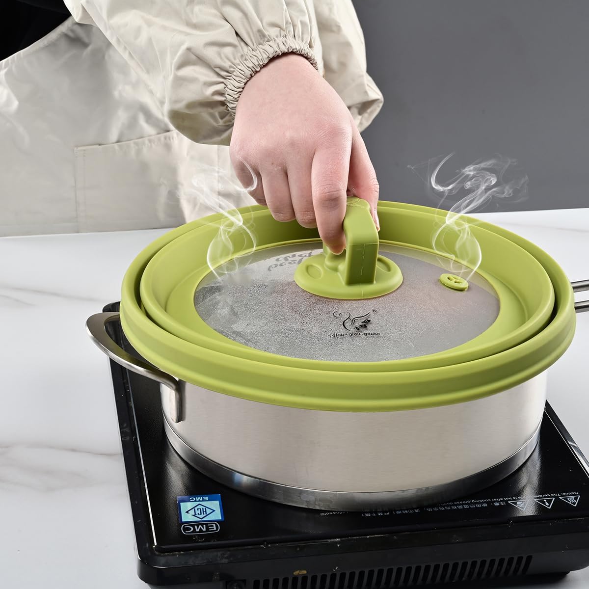 Microwave Splatter Cover Vented Glass Splatter Guard Lid with Collapsible Silicone for Food as Pot Cover Plate 10.8 inch for 6 7 8 9 10 inch Plate Bowl
