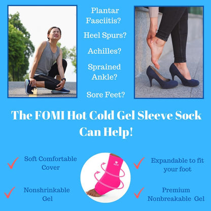 FOMI Hot Cold Ankle Foot Gel Ice Pack Wrap | 2 Pack | Premium Comfort 360 Degree Solid Gel Cooling Compression for Plantar Fasciitis, Heel Spurs, Achilles, Tendonitis, Sore Feet, Gout