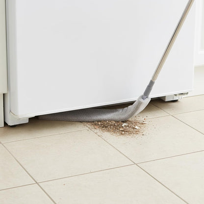 Flat Gap Dust Cleaner with Extendable Pole, Bafezoze Retractable Under Appliance Duster with 2 Washable Microfiber Pads, Slim Flexible Gap Mop for Cleaning Under Bed Sofa Cabinet Refrigerator Gray