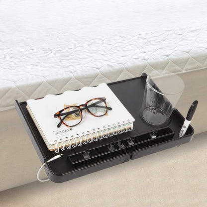 Forzaddik Floating Nightstand Bed Side Shelf Tray, for Bunk Bed/Kids Room | Bedside shelf tray with cup holder, phone/tablet slots, cable holders. Clamp fits 0.6"-3.4" bed frames.Easy install