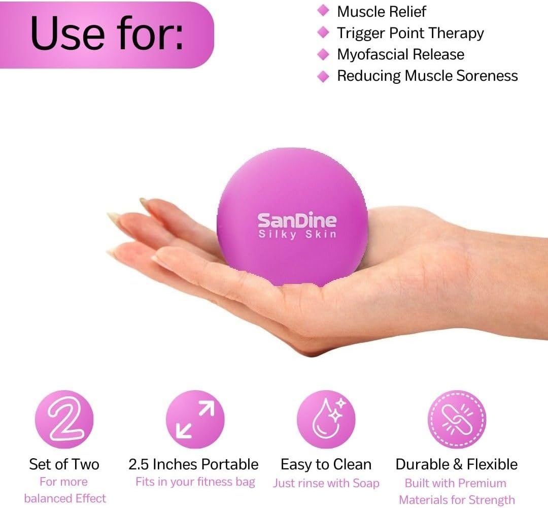 Lacrosse Massage Balls for Deep Tissue Massage - Release Tension Relieve Muscle Soreness Improve Flexibility - Ideal for Myofascial Release Trigger Point Therapy - 2Pack Yoga Balls by Sandine (Red)