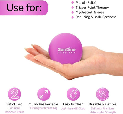 Lacrosse Massage Balls for Deep Tissue Massage - Release Tension Relieve Muscle Soreness Improve Flexibility - Ideal for Myofascial Release Trigger Point Therapy - 2Pack Yoga Balls by Sandine (Red)