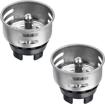 Small Basket Strainer for 2-inch Sink Drain, Bar/rv Sink Strainer | Commercial Grade 304 Stainless Steel with Chrome Finish, TINY strainer (with Rubber Stopper, holds water but NOT watertight)