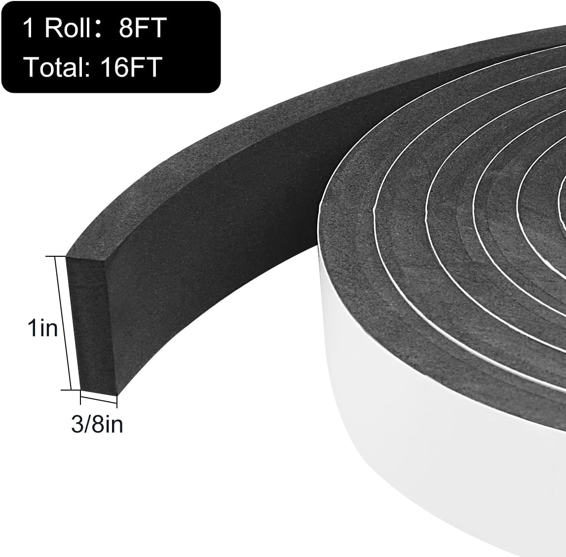 2 Rolls Foam Seal Tape for Door Window Insulation, Soundproof and Shockproof Foam Adhensive Strip, 3/8" Wx3/16 T Single Sided Foam Tape, Cold Air and Draft Closed Cell Seal Strip,Total 32FT