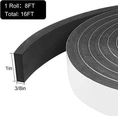 2 Rolls Foam Seal Tape for Door Window Insulation, Soundproof and Shockproof Foam Adhensive Strip, 3/8" Wx3/16 T Single Sided Foam Tape, Cold Air and Draft Closed Cell Seal Strip,Total 32FT