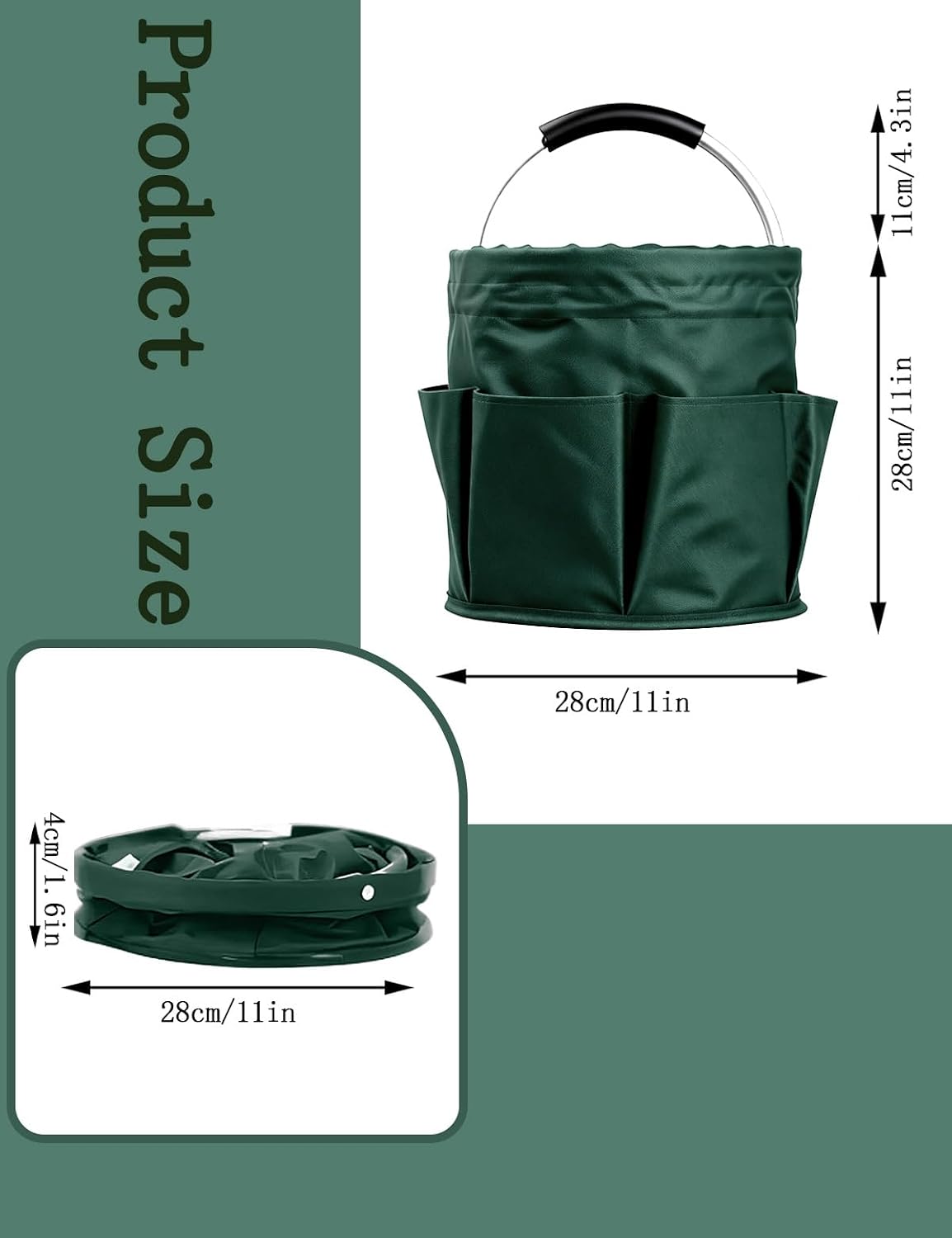 Cleaning Caddy with Handle, for Cleaning Supplies Organizer Bucket | Foldable Storage Tote with 6 Pockets,17L Large Capacity Basket for Household Organizer,Laundry Room,Bathroom & Home