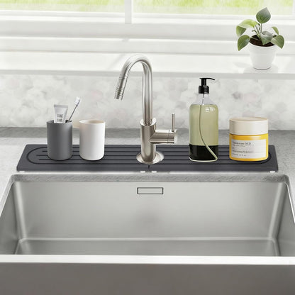 24 Inch Kitchen Sink Splash Guard, Sink Splash Guard Behind Faucet, Silicone Faucet Handle Drip Catcher Tray Mat for Kitchen, Bathroom Counter, Dark Gray, 23.6" x 4"