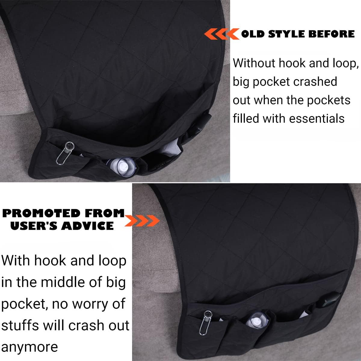 Teniux Armrest organizer GRS Certified Non-Slip Remote Control Holder with 5 Pockets Couch Sofa Chair Armchair Caddy For Smart Phone, Book, Magazines, Ipad (Black)