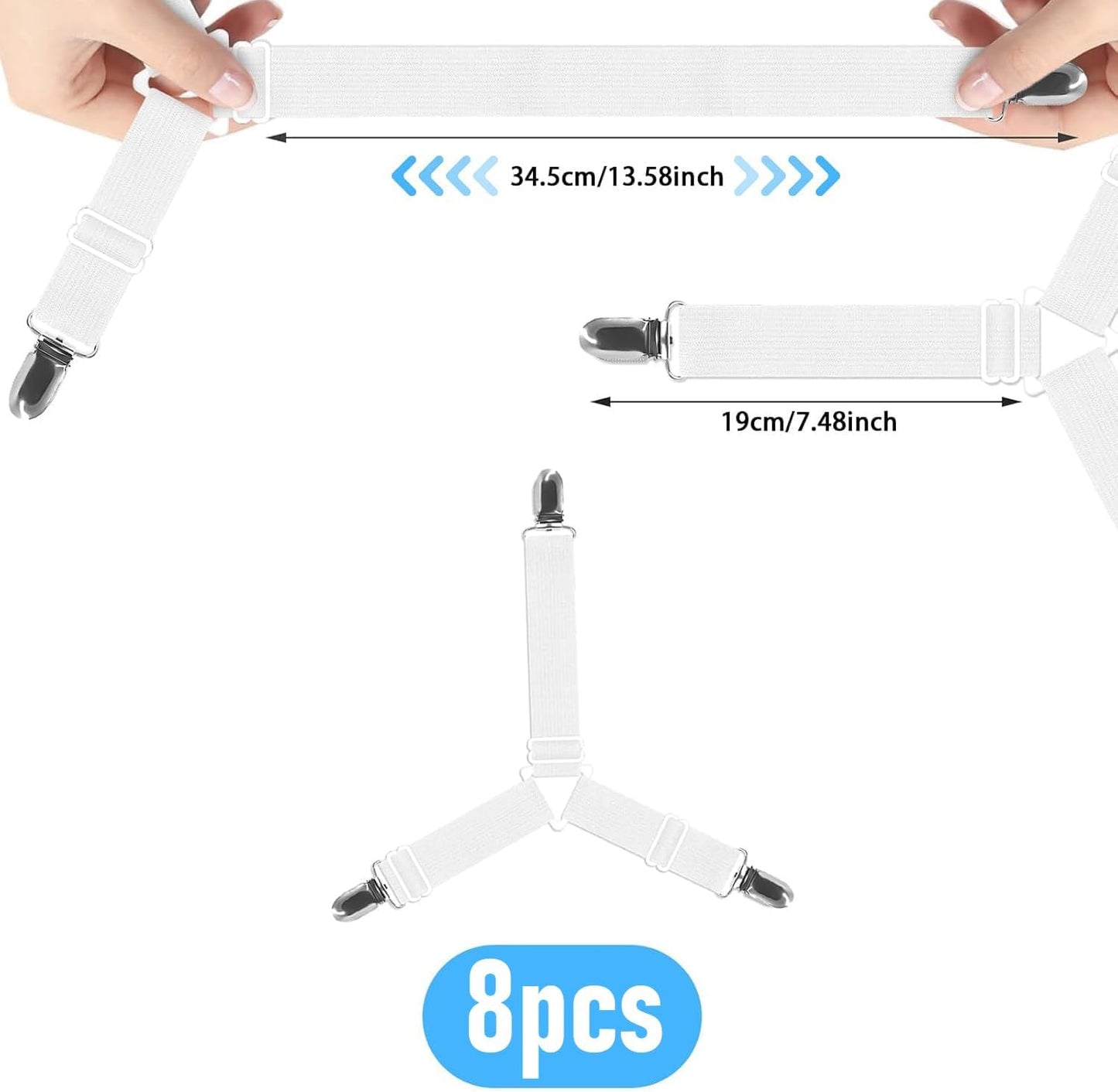 8 Pcs White Bed Sheet Holder Straps Adjustable Heavy Duty Clips | Elastic Fitted Sheet Fastener Keeper Mattress Clip