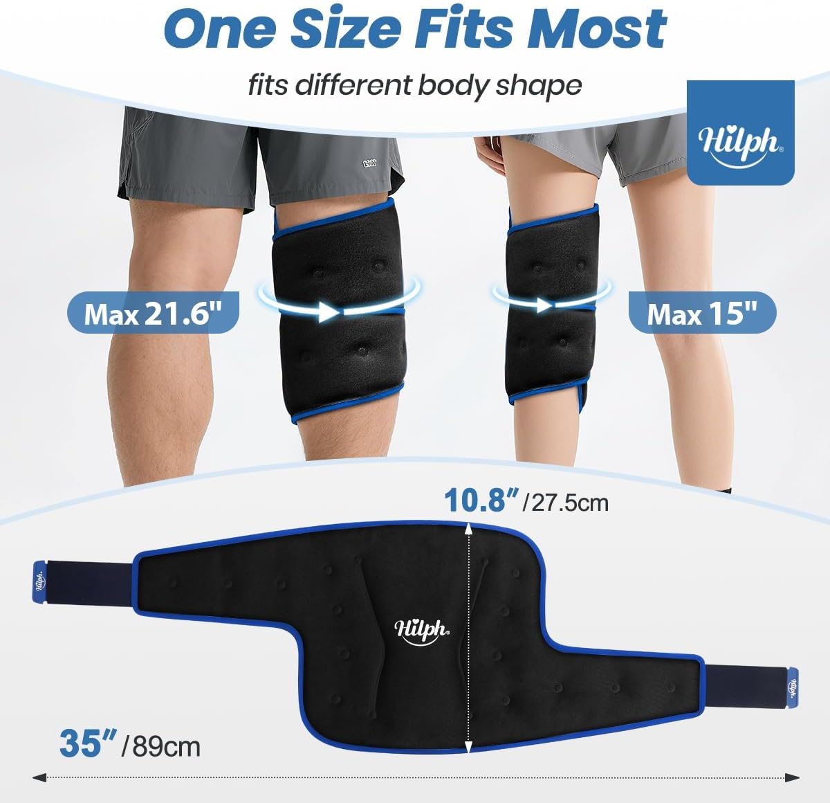 Hilph Ice Pack for Knee Pain Relief, Z-Shaped for Bendable & 360° Coverage | Easy Wear, Adjustable Cold & Compression Therapy Gel Ice Pack Wrap for Knee Replacement Surgery, Swelling, Meniscus Tear, ACL