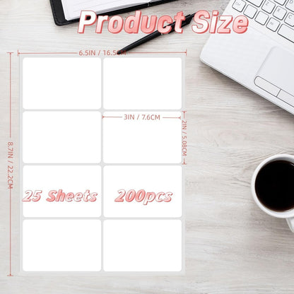 Removable Label Stickers for Organizing -200PCS 3 x 2 inch Waterproof White Handwrite Blank Labels, Classroom, Office & Home Organization for Storage Bins, Moving, Folders, Freeze Food