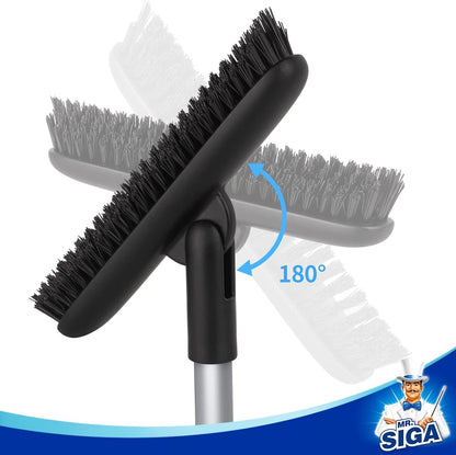 MR.SIGA Heavy Duty Grout Scrub Brush with Long Handle | Shower Floor Scrubber for Cleaning, Tile Scrub Brush with Stiff Bristles