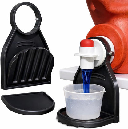 2 Pack Laundry Detergent Cup Holder with Drip Catcher Tray - Black | Silicone drip tray catches leaks; metal screw secures to detergent or fabric softener spouts for cleaner laundry room storage