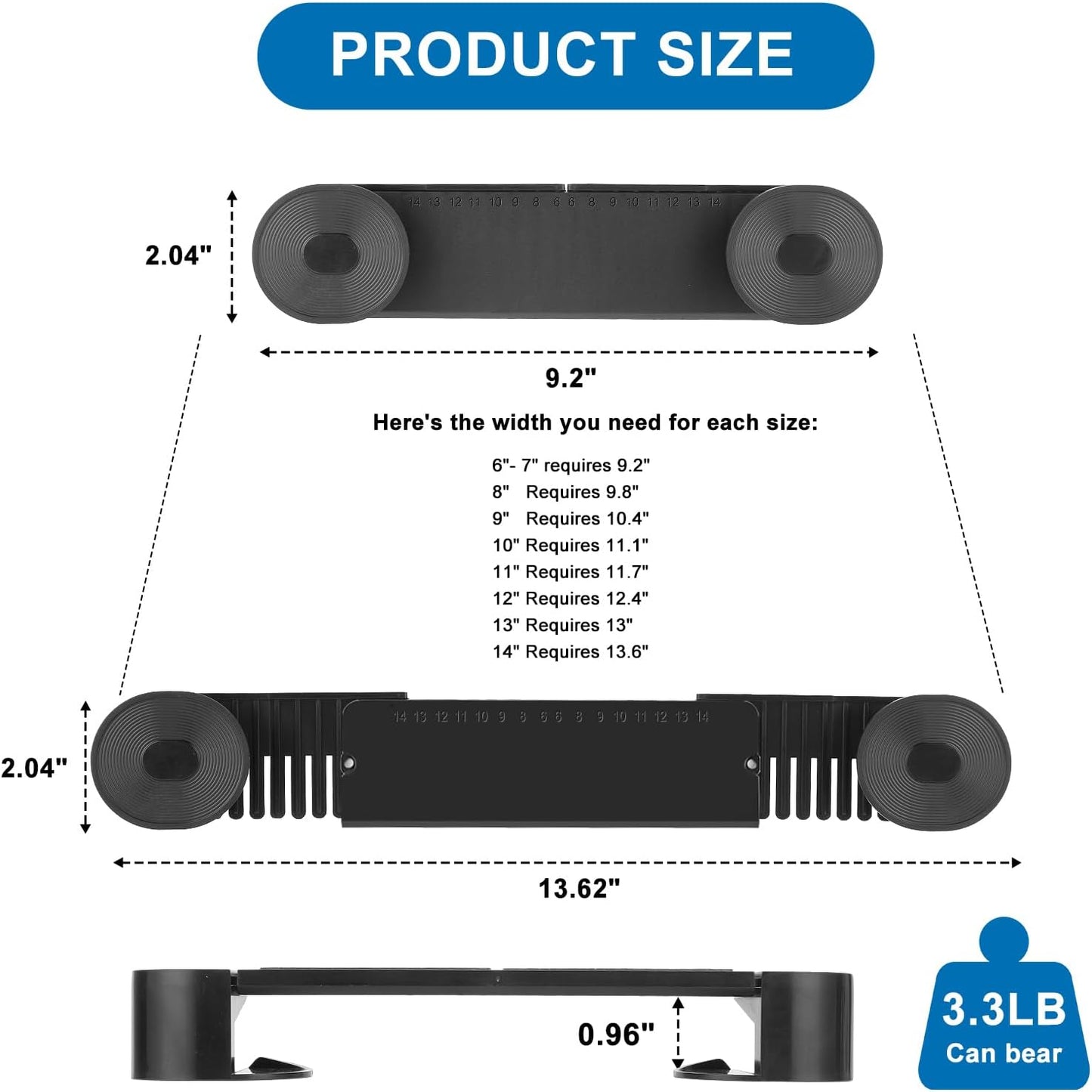 YONGAIJIA 4 Pack Adjustable Pot Lid Organizer Rack, Fits 6 to 14 Inch Lids with 1 Inch Thick, Screw and Strong Adhesive Mount for Cabinet Door Wall Kitchen Storage, Black