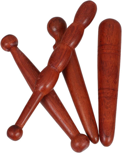 LALAFINA 4pcs Wood Foot Massage Stick Travel Manual Acupressure Pen Thai Reflexology Tools for Face Neck Back Waist Massager Trigger Points