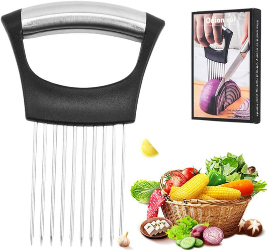 Onion Holder for Slicing, Upgrade Stainless Steel Onion Slicer Holder Cutter, Lemon Slicer Vegetable Cutter, Chopper Slicing Assistant Tool for Meat, Potato, Tomato Kitchen Tools (1)