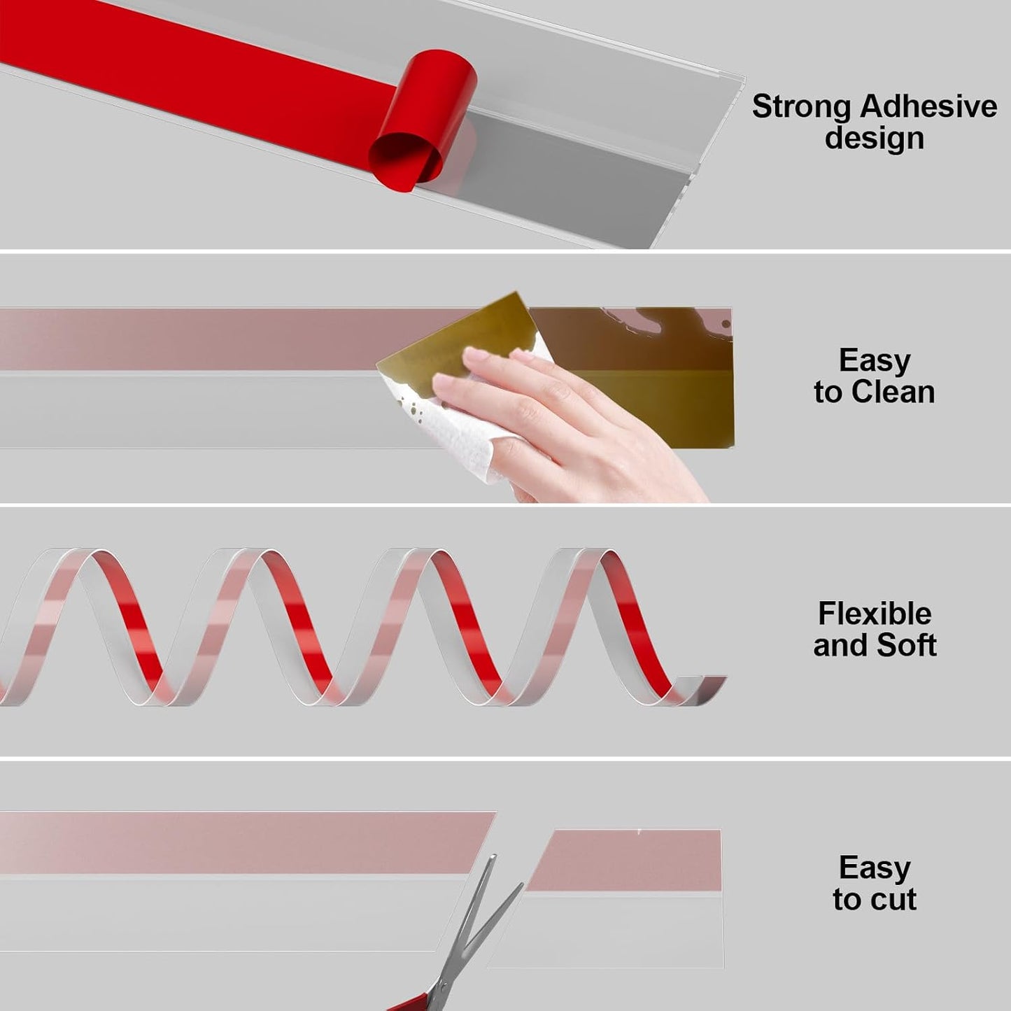 Door Weather Stripping, Silicone Door Seal Strip Sealing Tape, Door Draft Stopper Adhesive Seal Tape for Doors Windows &Shower Glass Door Gaps (Thickness Upgrade)