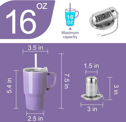 Sweejar Porcelain Tea Infuser Mug with Lid, 16 oz Teacup with Strainers for Loose Leaf Tea, Microwave and Dishwasher Safe Coffee Mug(Purple)
