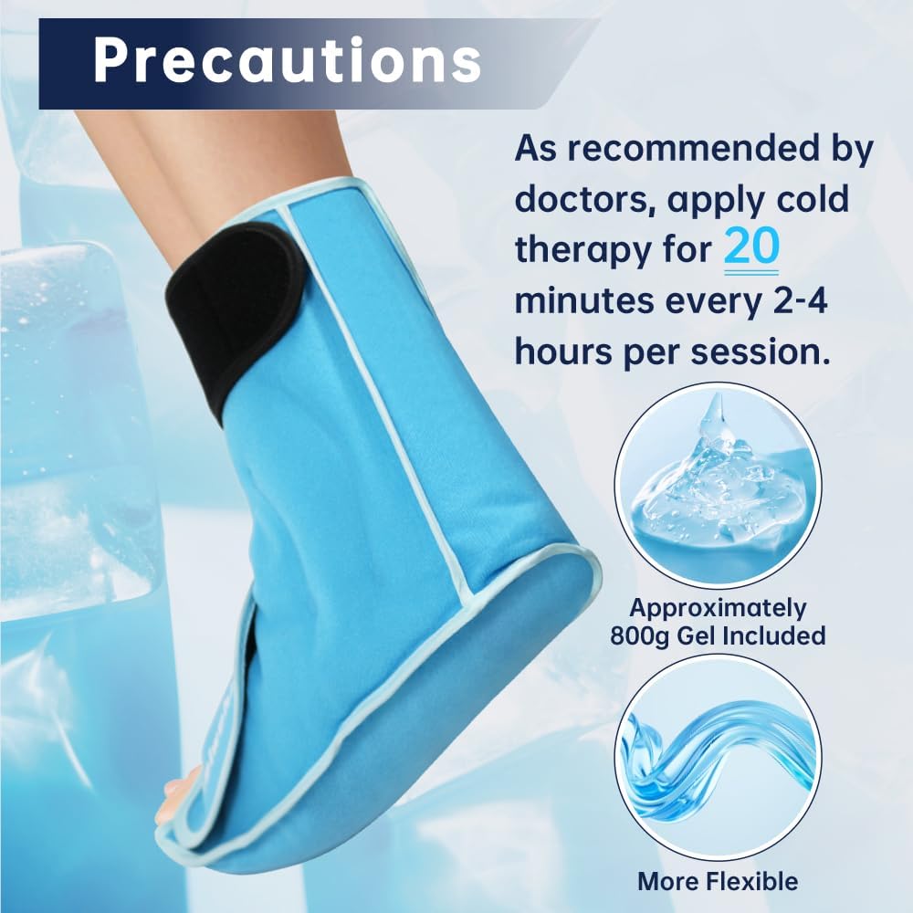 Ankle Ice Pack Wrap for Heel Foot Swelling Pain Relief, Reusable Large Hot Cold Gel Pack for Sprain, Achilles Tendonitis, Arthritis, Plantar Fasciitis, Post-Surgery, Sports Injury (Black,1pcs)