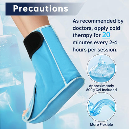 Ankle Ice Pack Wrap for Heel Foot Swelling Pain Relief, Reusable Large Hot Cold Gel Pack for Sprain, Achilles Tendonitis, Arthritis, Plantar Fasciitis, Post-Surgery, Sports Injury (Black,1pcs)