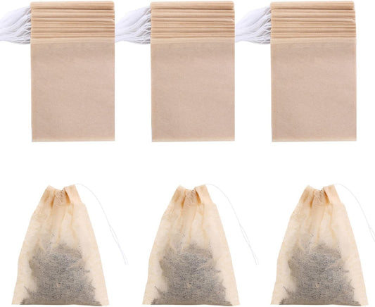 400 Pack Disposable Drawstring Tea Filter Bags, 7 x 9cm Natural Color | Safe & Natural Unbleached Paper Tea Infuser Drawstring Empty Bag for Loose Leaf Tea