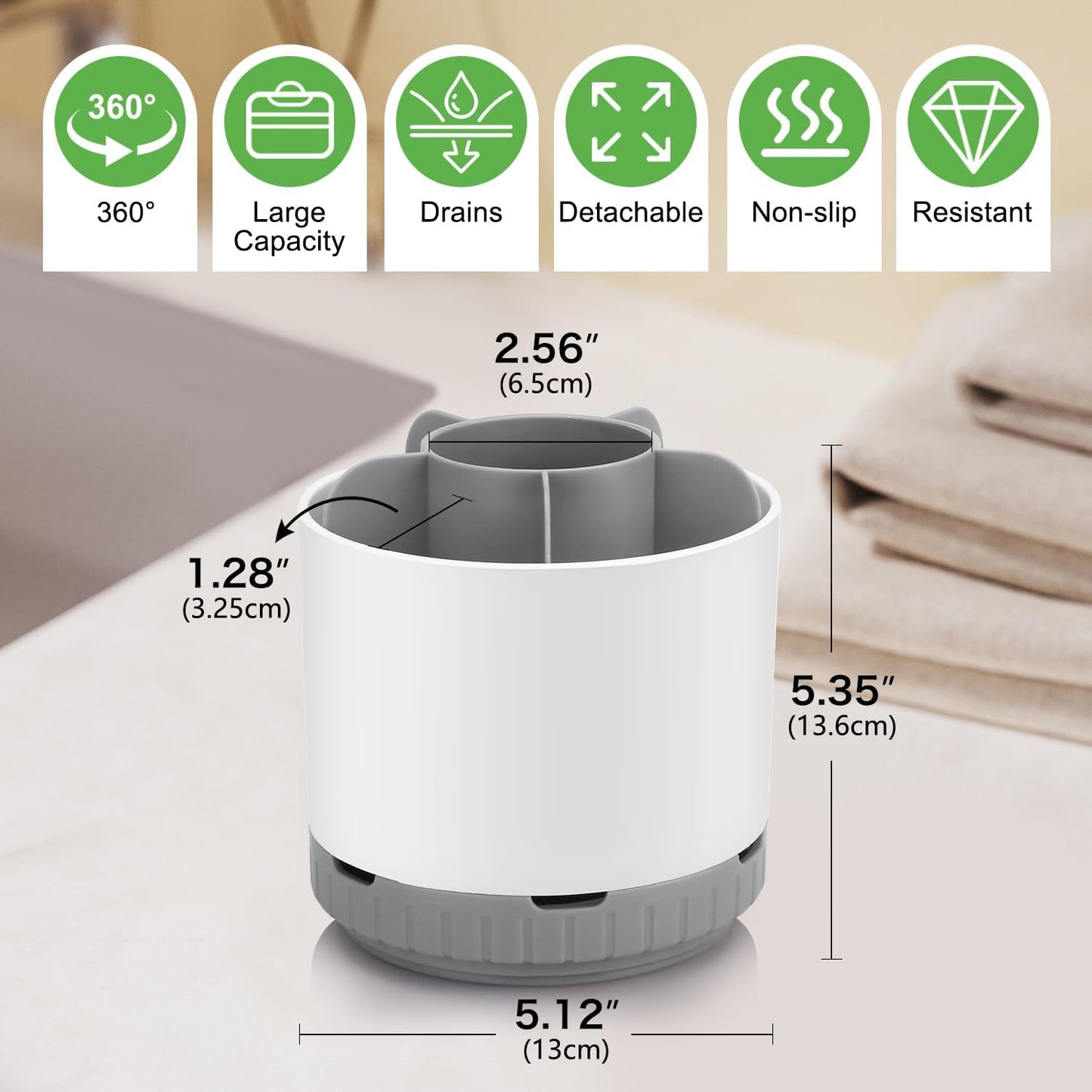 GFWARE Rotating Silver Toothbrush Holder for Bathroom Organizer, Drainage | Detachable 6 Slots Kids Electric Toothbrush and Toothpaste Holder, Bathroom Countertop Sink Storage Caddy
