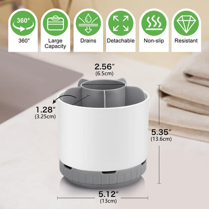 GFWARE Rotating Silver Toothbrush Holder for Bathroom Organizer, Drainage | Detachable 6 Slots Kids Electric Toothbrush and Toothpaste Holder, Bathroom Countertop Sink Storage Caddy