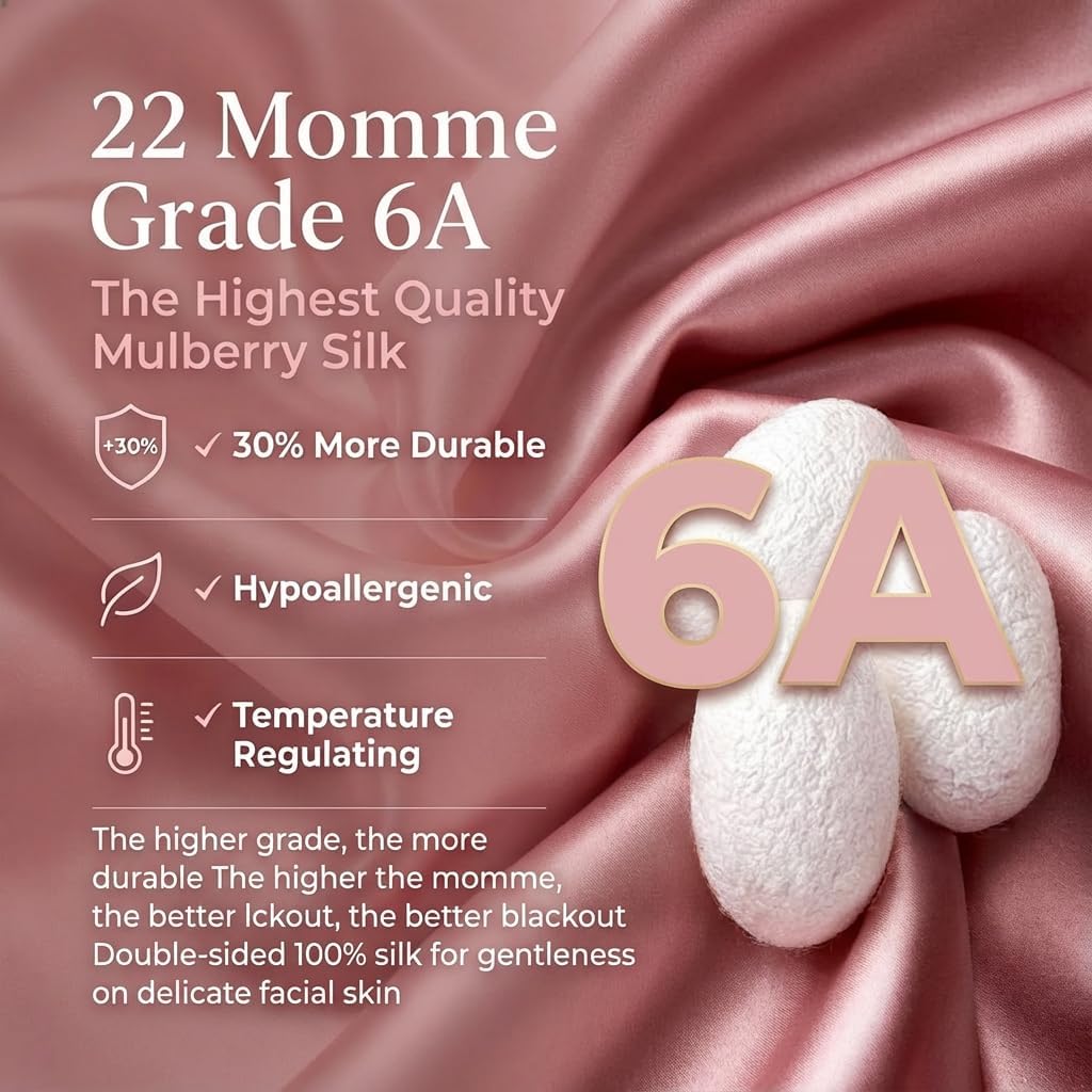 MATASSE 100% Mulberry Silk Sleep Mask 22 Momme Grade 6A - 3D Contoured Eye Mask for Sleeping, 14mm Deep Eye Cups, Total Blackout Blindfold for Women Men, Adjustable Strap, Side Sleeper (Champagne)