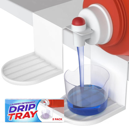 IMPRESA Laundry Detergent Cup Holder & Laundry Drip Catcher - 2-Pack, White Plastic - Slides Under Tub for Universal Detergent Drip Tray & Spill Prevention