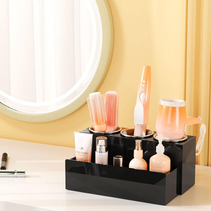NIUBEE Acrylic Hair Tool Organizer,Hair Blow Dryer Holder with 3 Cups,White | Acrylic Hot Tools Organizer,Hair Organizer Storage Countertop,Blow Dryer Holder for Curling Iron,Brush, Straightener,Bathroom