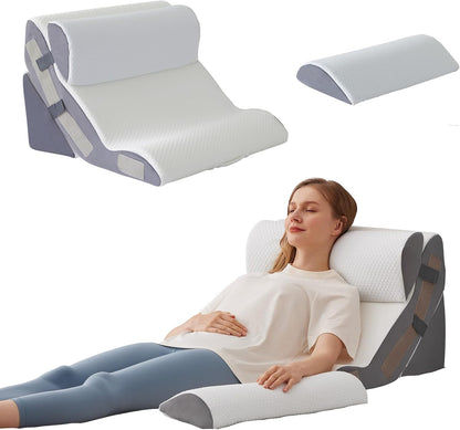 Ahpmeoa Wedge Pillow Set for After Surgery, Back Pillow for Bed Sitting up, 10-in-1 Foam Wedge Pillow for Acid Reflux & Back Pain Relief, Post Surgery Pillow for GERD & Snoring, White