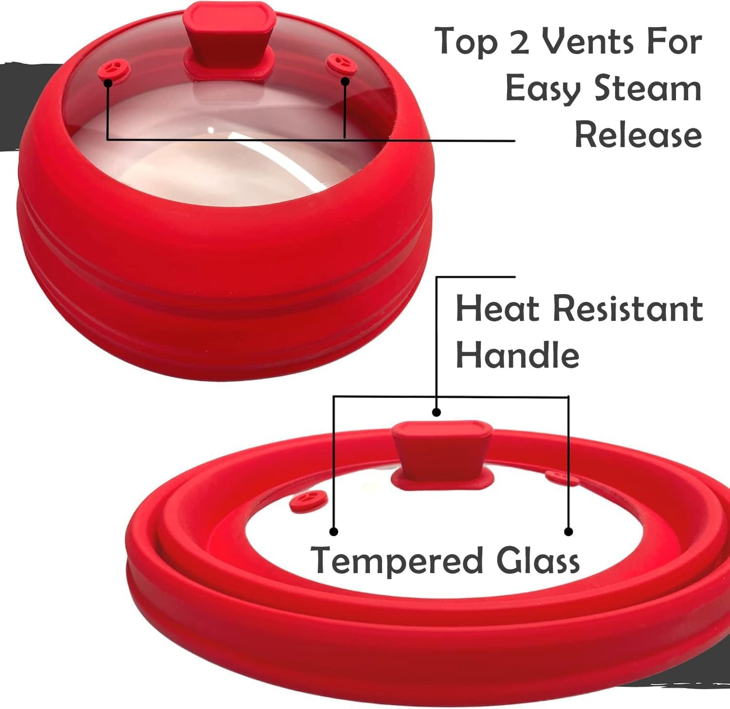 Vented Glass Microwave Plate Cover for Food, Collapsible Microwave Splatter Guard, Silicone Splatter Cover, Foldable Microwave Lid