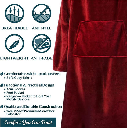 PAVILIA Fleece Blanket with Sleeves, Foot Pockets for Women Men Adults, Plush Wearable Blanket Throw Wrap, Warm Snuggle Blanket Robe, Cozy Gift Ideas Wife Mom, Dark Purple