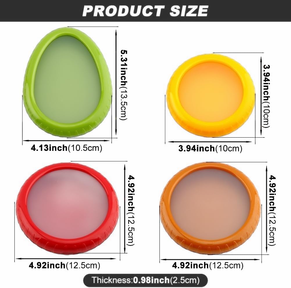 4Pcs Silicone Food Storage Containers with Bonus Knife - Reusable for Avocado, Onion,Tomato & Limon.