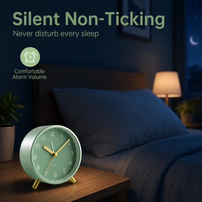 JALL Analog Alarm Clock, 4 inch Super Silent Non Ticking Small Clock with Night Light, Battery Operated, Simple Design, Easy Setting for Office, Bedroom, Bedside, Desk, Teens, Elders, Adult, Green