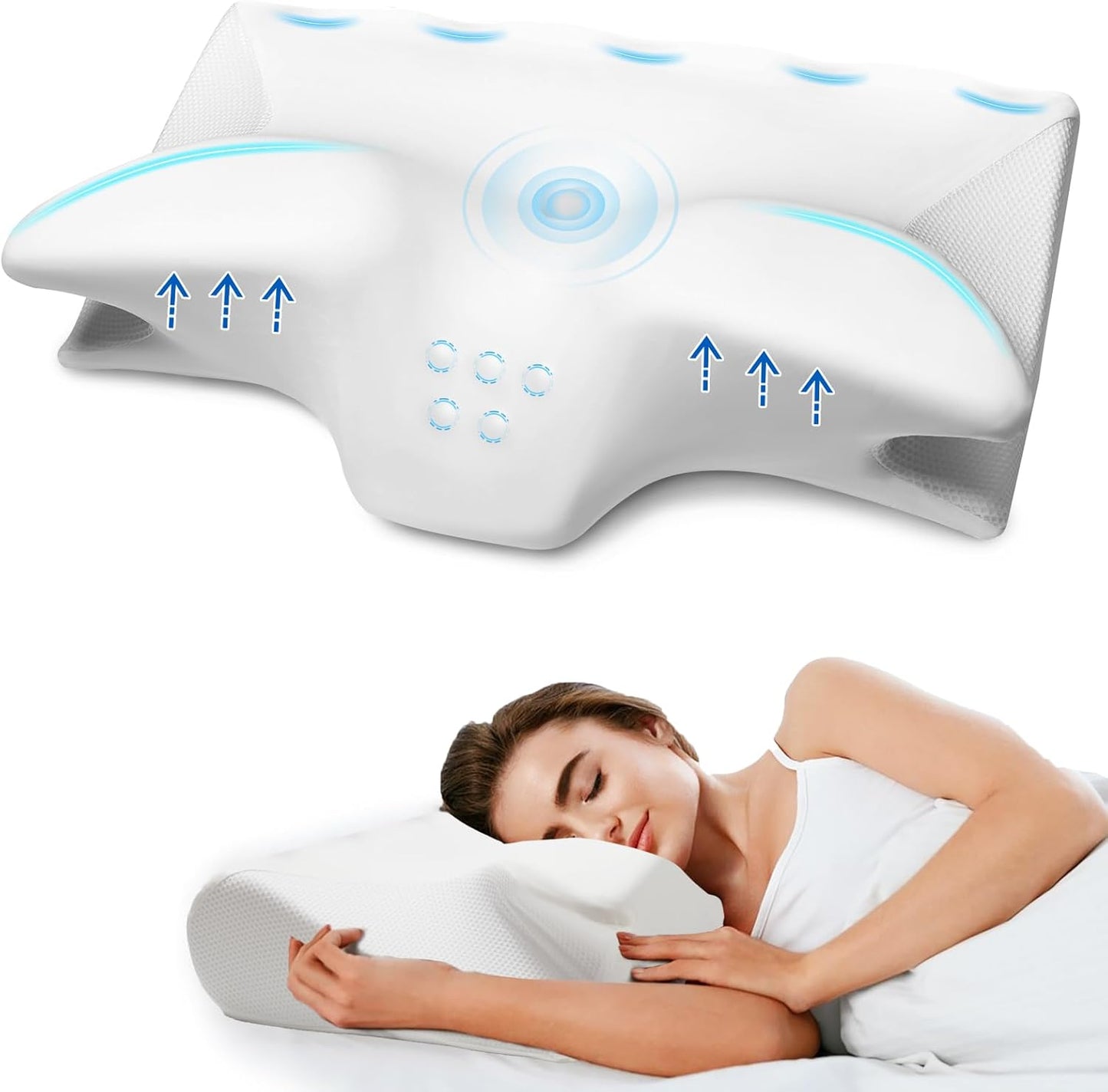 Cervical Pillow for Neck Pain Relief, Cooling Contour Memory Foam Pillows Support Odorless Ergonomic Neck Pillow Adjustable Orthopedic Bed Pillow for Side Back Stomach Sleeper with Pillowcase,Snow