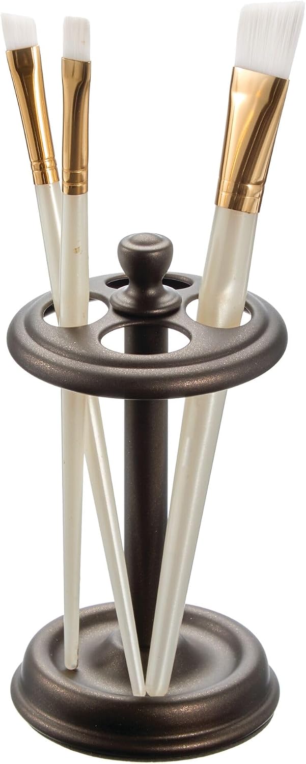iDesign Steel Divided Toothbrush Holder Stand, 3.25" x 3.25" x 5.75" | Four Divided Compartments, Brushed Nickel & Polished Chrome