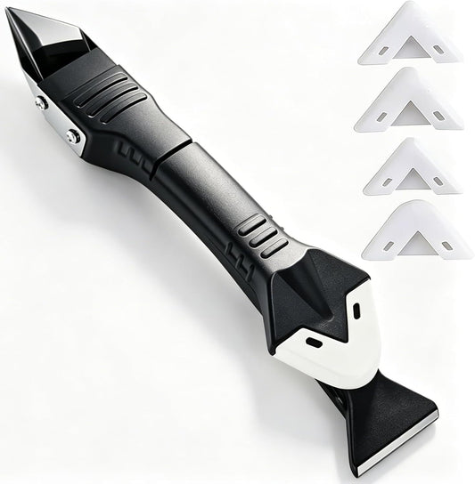 3-in-1 Silicone Caulking Tool – Stainless Steel Caulk Remover & Sealant Finishing Scraper, Grout Removal Tool, Caulk Edger & Seam Repair Kit for Bathroom, Kitchen, Floor, Window, Sink Joints