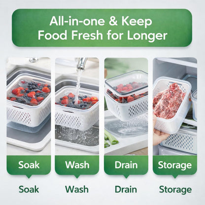 Fruit Storage Containers for Fridge, 4-in-1 Leakproof Produce Saver with Removable Colander, Berry Keeper & Lettuce Organizer Keep Vegetables Fresh Longer - Wash, Drain & Store (Blue,S)